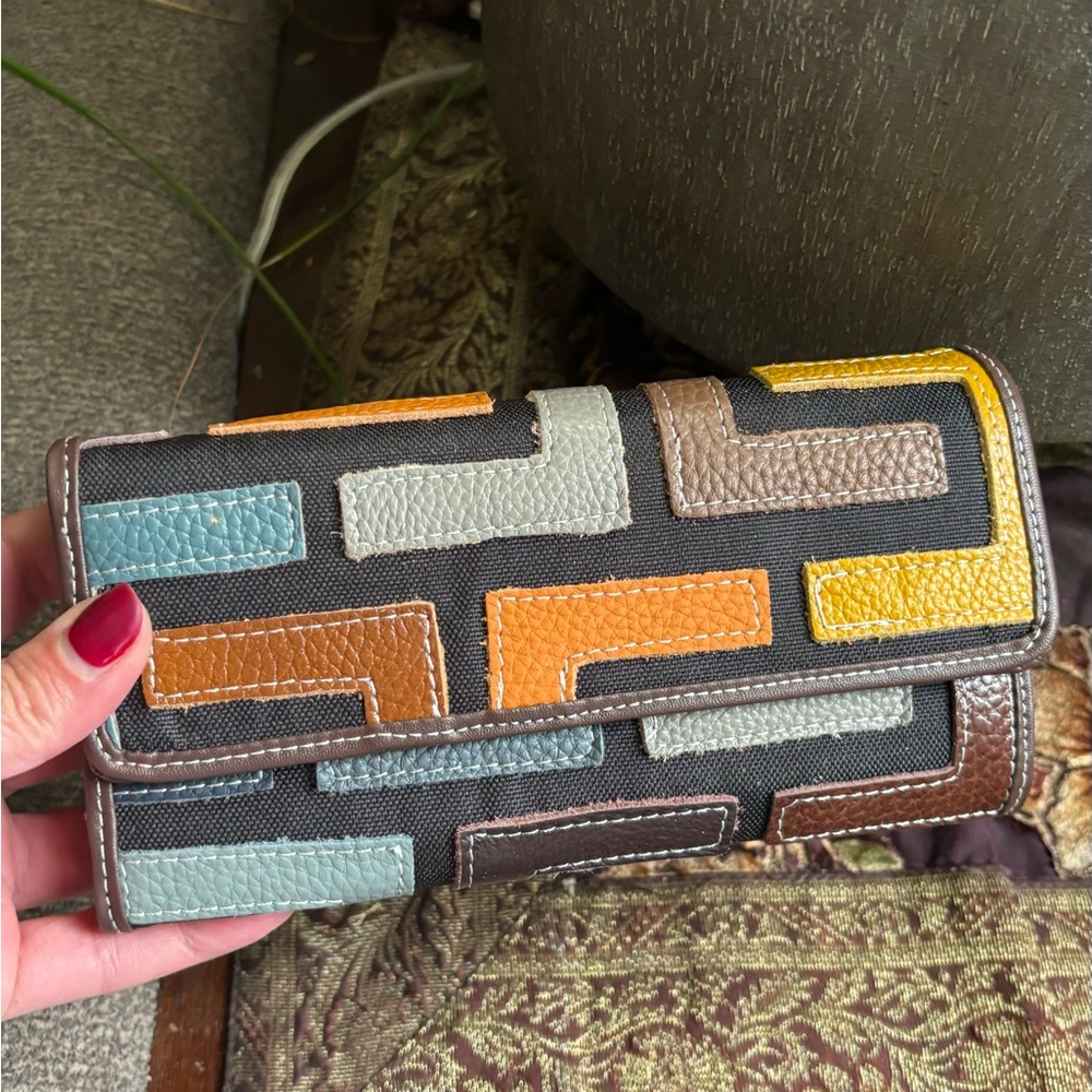 GENUINE Colorblock pebbled leather/texture snap trifold wallet/ID